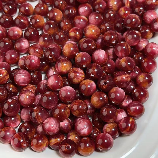 高品質アクリル金箔油絵花赤ビーズ（ボタン）