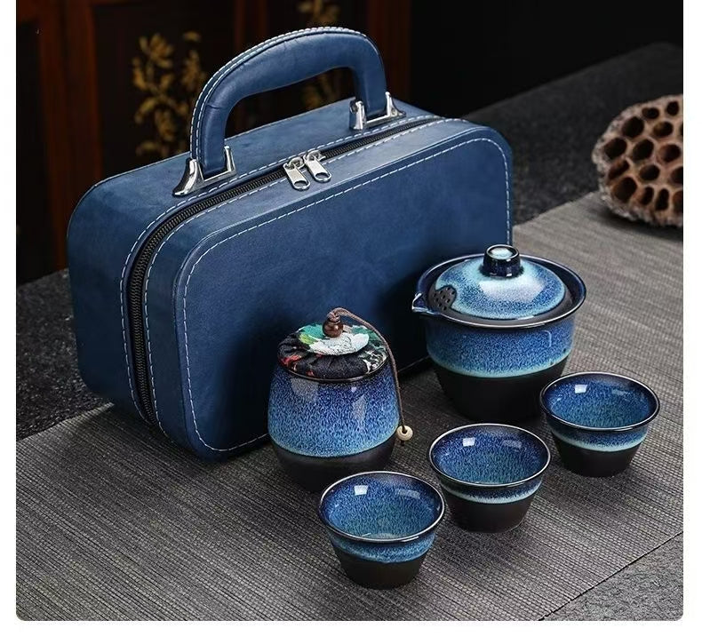 持ち運茶器セットガラス急須他の茶器